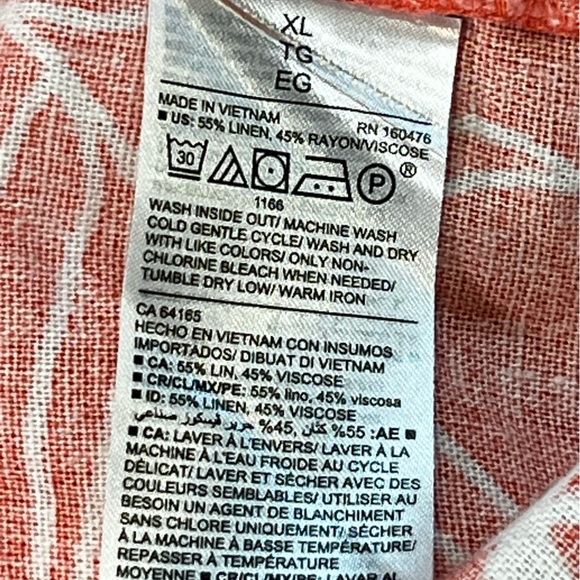 Old Navy Tropical Palm Print Shirt Dress Orange White XL Great Condition - Picture 9 of 9